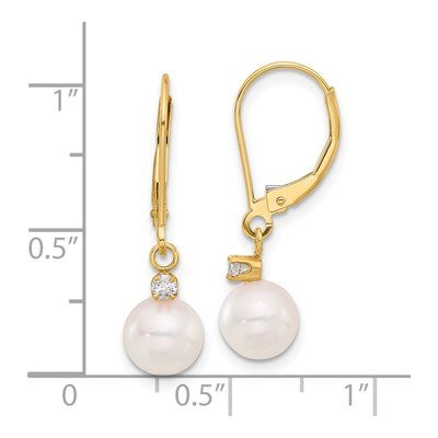 14K Yellow Gold 1/10 ct tw Akoya Cultured Pearl & Diamond Leverback Earrings – view 4