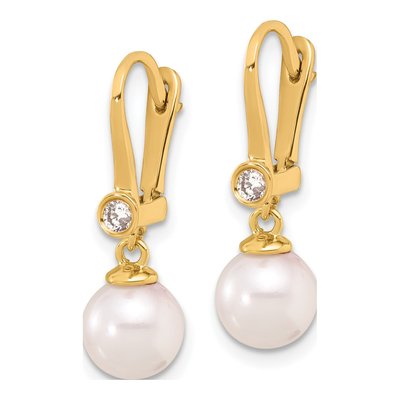 14K Yellow Gold 1/10 ct tw Akoya Cultured Pearl & Diamond Dangle Earrings – view 2
