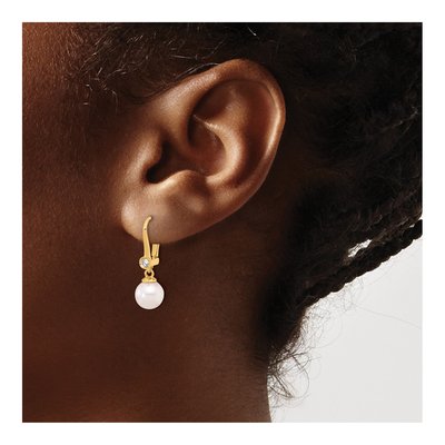 14K Yellow Gold 1/10 ct tw Akoya Cultured Pearl & Diamond Dangle Earrings – view 3
