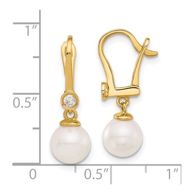 14K Yellow Gold 1/10 ct tw Akoya Cultured Pearl & Diamond Dangle Earrings – view 4