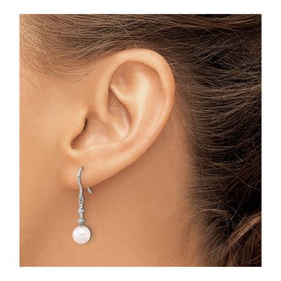 14K White Gold Akoya Cultured Pearl & Diamond Dangle Earrings – view 3