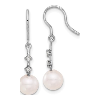 14K White Gold Akoya Cultured Pearl & Diamond Dangle Earrings