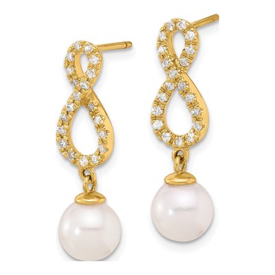 14K Yellow Gold 0.40 ct tw Akoya Cultured Pearl & Diamond Infinity Dangle Earrings – view 2
