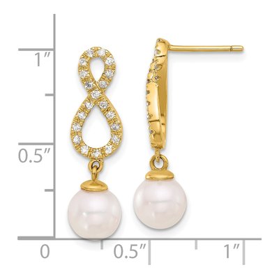 14K Yellow Gold 0.40 ct tw Akoya Cultured Pearl & Diamond Infinity Dangle Earrings – view 4