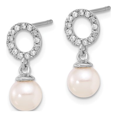 14K White Gold 1/5 ct tw Akoya Cultured Pearl & Diamond Dangle Earrings – view 2
