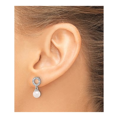 14K White Gold 1/5 ct tw Akoya Cultured Pearl & Diamond Dangle Earrings – view 3