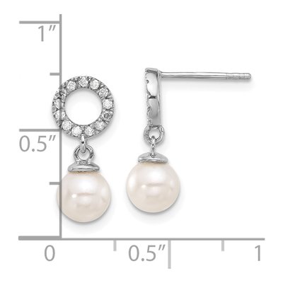 14K White Gold 1/5 ct tw Akoya Cultured Pearl & Diamond Dangle Earrings – view 4