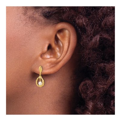 14K Yellow Gold Freshwater Cultured Pearl & Diamond Teardrop Dangle Earrings – view 3