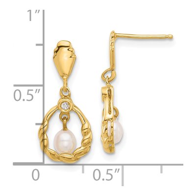 14K Yellow Gold Freshwater Cultured Pearl & Diamond Teardrop Dangle Earrings – view 4