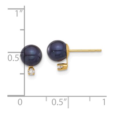 14K Yellow Gold 1/20 ct tw Round Black Freshwater Cultured Pearl & Diamond Stud Earrings – view 4