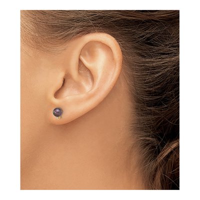 14K Yellow Gold Round Black Freshwater Cultured Pearl & Diamond Stud Earrings – view 3