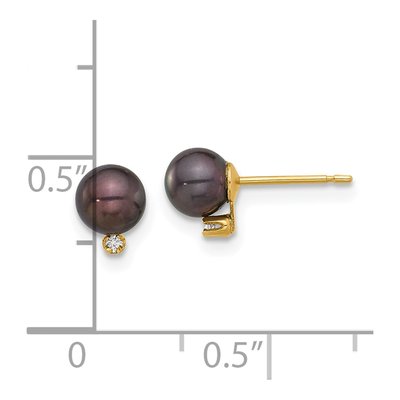 14K Yellow Gold Round Black Freshwater Cultured Pearl & Diamond Stud Earrings – view 4
