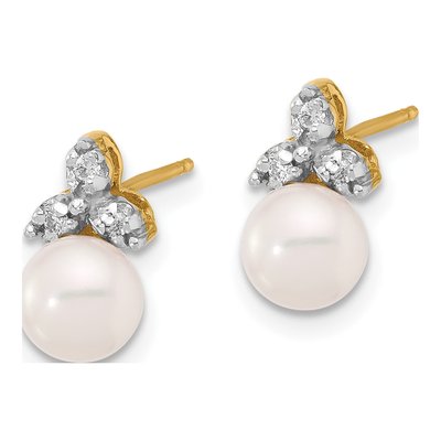 14K Yellow Gold 1/20 ct tw Round Freshwater Cultured Pearl & Diamond Stud Earrings – view 2