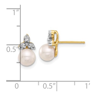 14K Yellow Gold 1/20 ct tw Round Freshwater Cultured Pearl & Diamond Stud Earrings – view 4