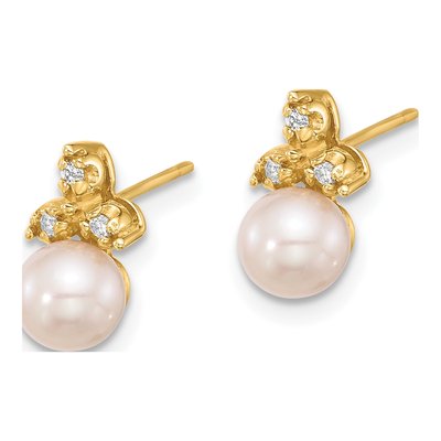 14K Yellow Gold 1/20 ct tw Round Freshwater Cultured Pearl & Diamond Button Stud Earrings – view 2