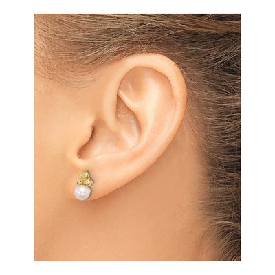 14K Yellow Gold 1/20 ct tw Round Freshwater Cultured Pearl & Diamond Button Stud Earrings – view 3