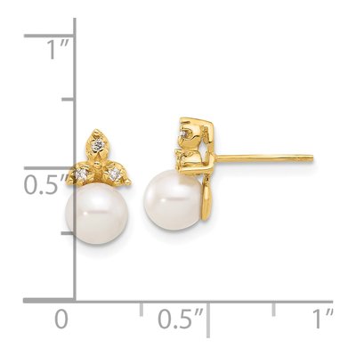 14K Yellow Gold 1/20 ct tw Round Freshwater Cultured Pearl & Diamond Button Stud Earrings – view 4