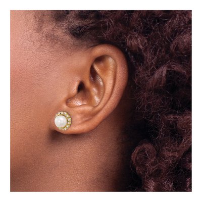 14K Yellow Gold 0.28 ct tw Round Freshwater Cultured Pearl & Diamond Halo Stud Earrings – view 3