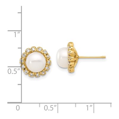 14K Yellow Gold 0.28 ct tw Round Freshwater Cultured Pearl & Diamond Halo Stud Earrings – view 4