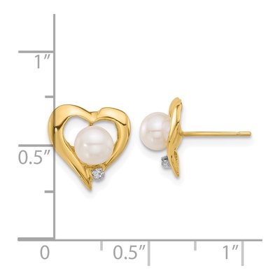 14K Yellow Gold Button Freshwater Cultured Pearl & Diamond Heart Stud Earrings – view 4