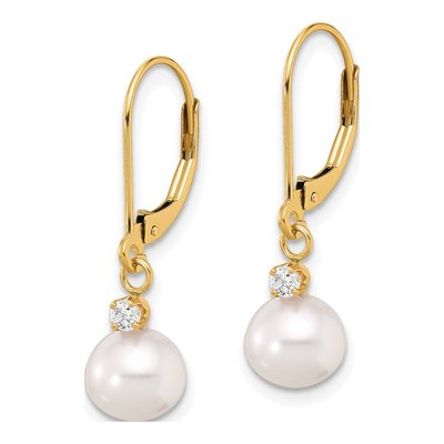 14K Yellow Gold 1/10 ct tw Freshwater Cultured Pearl & Diamond Leverback Earrings – view 2