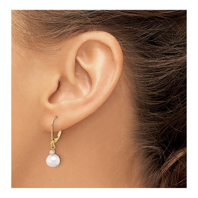 14K Yellow Gold 1/10 ct tw Freshwater Cultured Pearl & Diamond Leverback Earrings – view 3