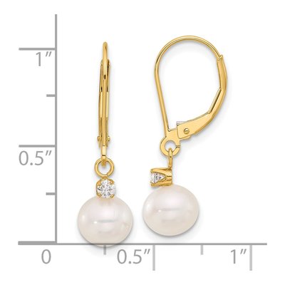 14K Yellow Gold 1/10 ct tw Freshwater Cultured Pearl & Diamond Leverback Earrings – view 4