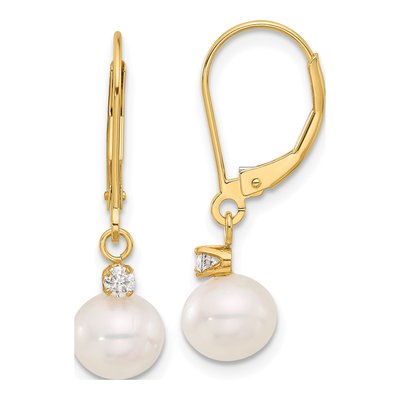 14K Yellow Gold 1/10 ct tw Freshwater Cultured Pearl & Diamond Leverback Earrings