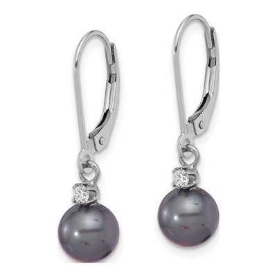 14K White Gold 1/10 ct tw Black Freshwater Cultured Pearl & Diamond Leverback Earrings – view 2