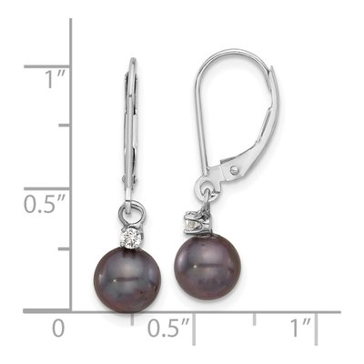 14K White Gold 1/10 ct tw Black Freshwater Cultured Pearl & Diamond Leverback Earrings – view 4