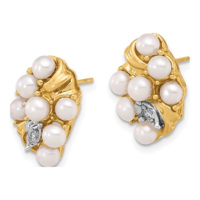 14K Yellow Gold Round Freshwater Cultured Pearl & Diamond Stud Earrings – view 2
