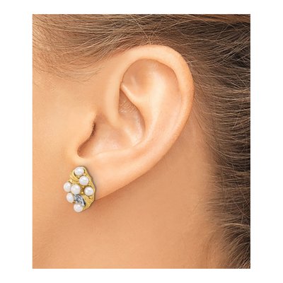 14K Yellow Gold Round Freshwater Cultured Pearl & Diamond Stud Earrings – view 3