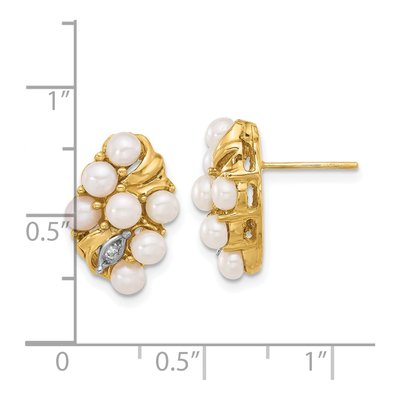 14K Yellow Gold Round Freshwater Cultured Pearl & Diamond Stud Earrings – view 4