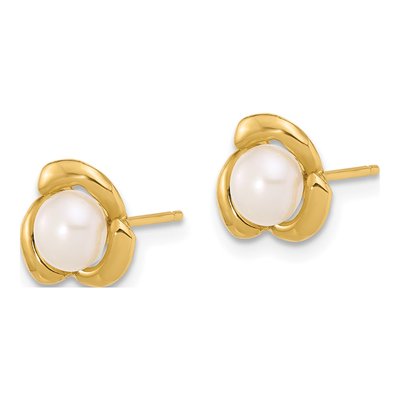 14K Yellow Gold Round Freshwater Cultured Pearl Flower Stud Earrings – view 2