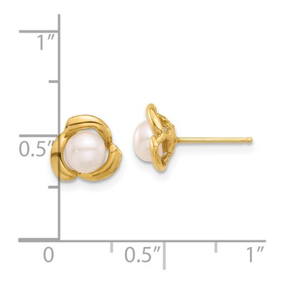 14K Yellow Gold Round Freshwater Cultured Pearl Flower Stud Earrings – view 4