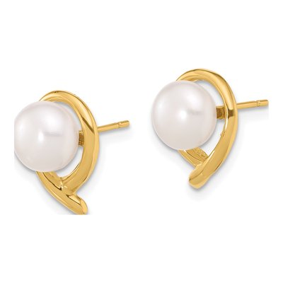 14K Yellow Gold Freshwater Cultured Pearl Button Stud Earrings – view 2