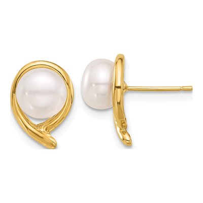 14K Yellow Gold Freshwater Cultured Pearl Button Stud Earrings