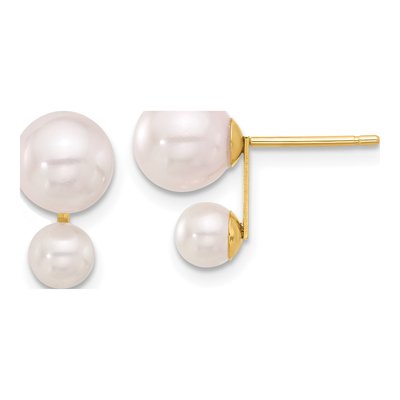 14K Yellow Gold Round Akoya Cultured Pearl Stud Earrings