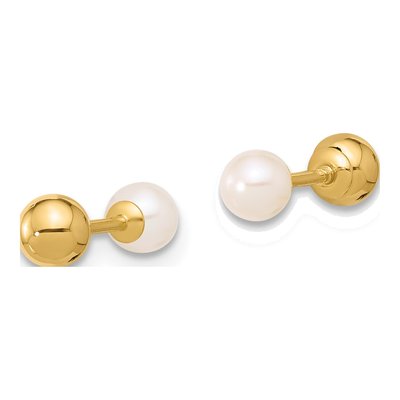 14K Yellow Gold Round Freshwater Cultured Pearl Screwback Stud Earrings – view 2