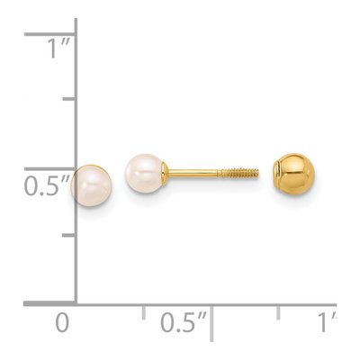 14K Yellow Gold Round Freshwater Cultured Pearl Screwback Stud Earrings – view 4