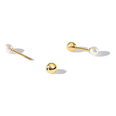 14K Yellow Gold Round Freshwater Cultured Pearl Screwback Stud Earrings – view 5