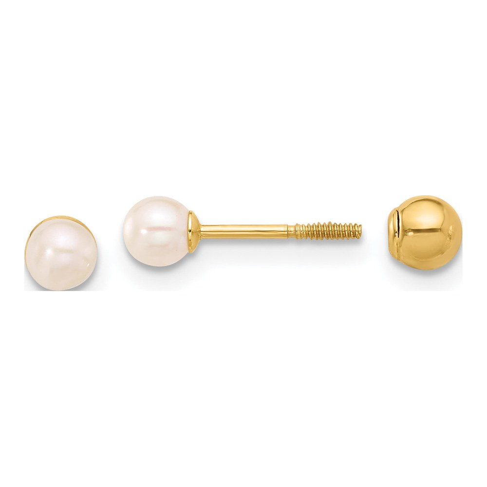 14K Yellow Gold Round Freshwater Cultured Pearl Screwback Stud Earrings