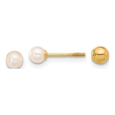 14K Yellow Gold Round Freshwater Cultured Pearl Screwback Stud Earrings