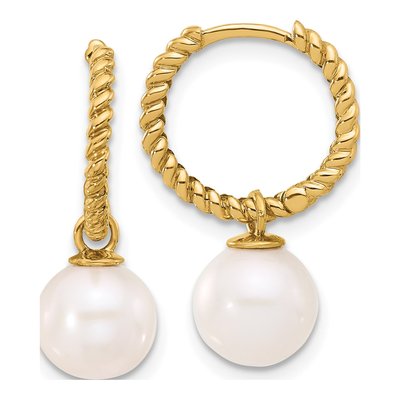 14K Yellow Gold Black & White Pearl Dangle Hoop Earrings – view 3