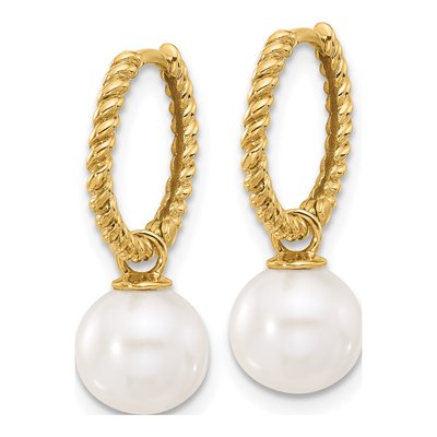 14K Yellow Gold Black & White Pearl Dangle Hoop Earrings – view 5