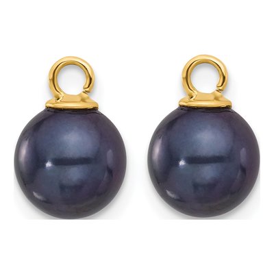 14K Yellow Gold Black & White Pearl Dangle Hoop Earrings – view 6