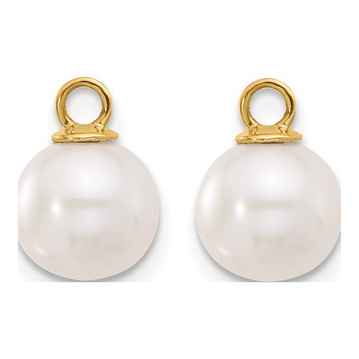 14K Yellow Gold Black & White Pearl Dangle Hoop Earrings – view 7
