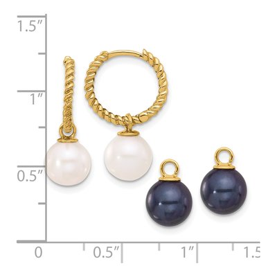 14K Yellow Gold Black & White Pearl Dangle Hoop Earrings – view 8
