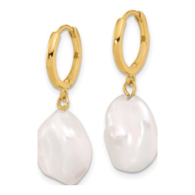 14K Yellow Gold 29mm Freshwater Cultured Pearl Hoop Earrings – view 2