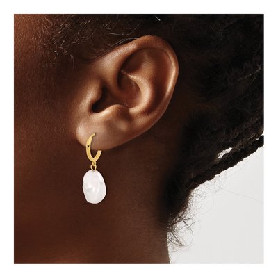 14K Yellow Gold 29mm Freshwater Cultured Pearl Hoop Earrings – view 3